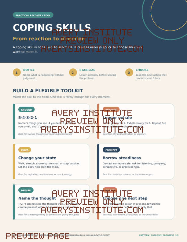 Coping Skills: From Reaction to Direction printable recovery workbook preview